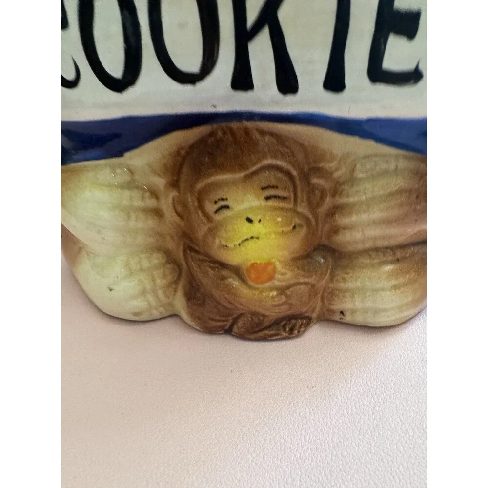 Vintage Japan Ceramic Dog Cookie Jar Holding COOKIES Sign Anthropomorphic